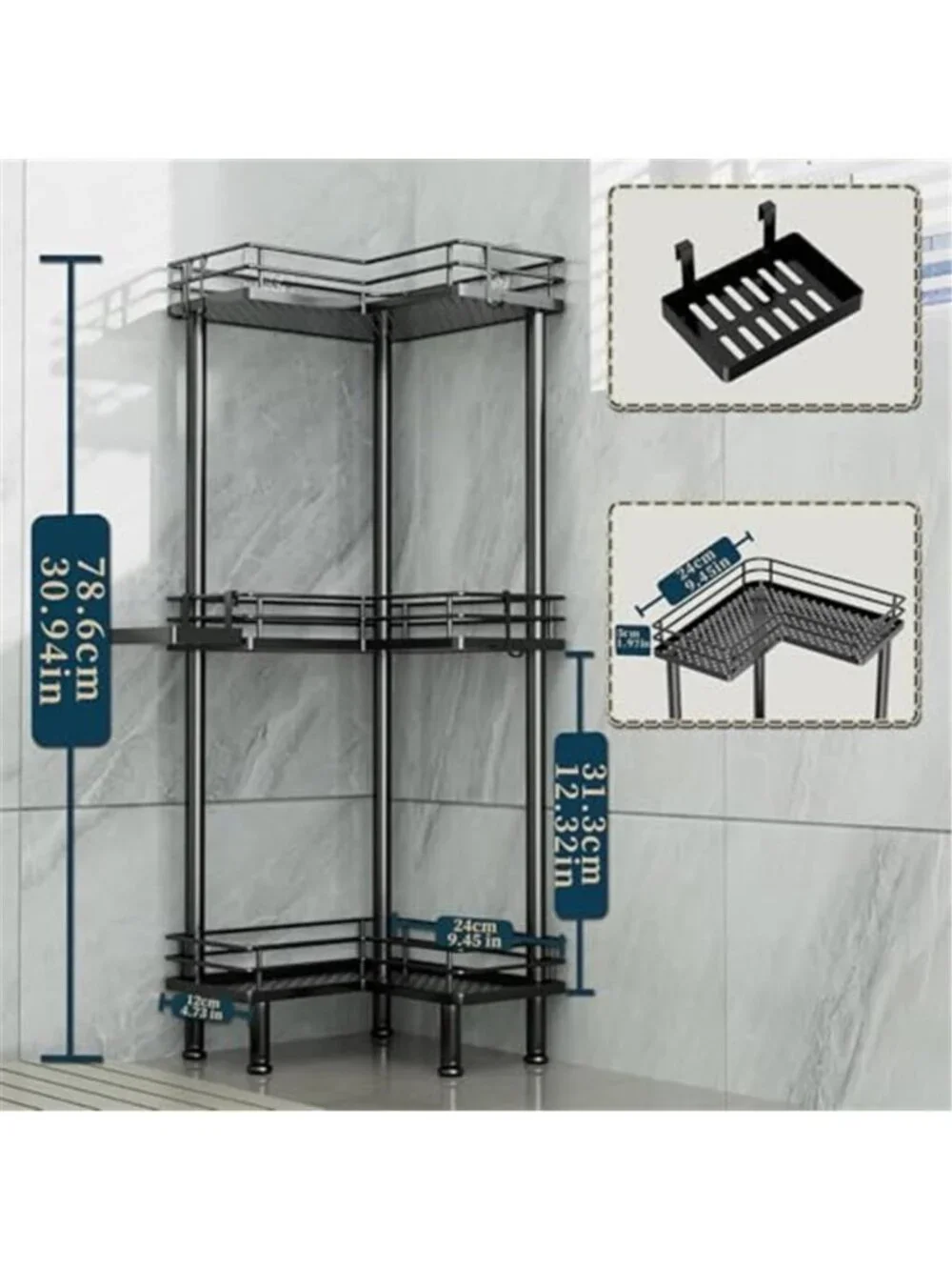Corner Shower Caddy Standing Stainless Steel 3 Tier Bathroom Organizer Black